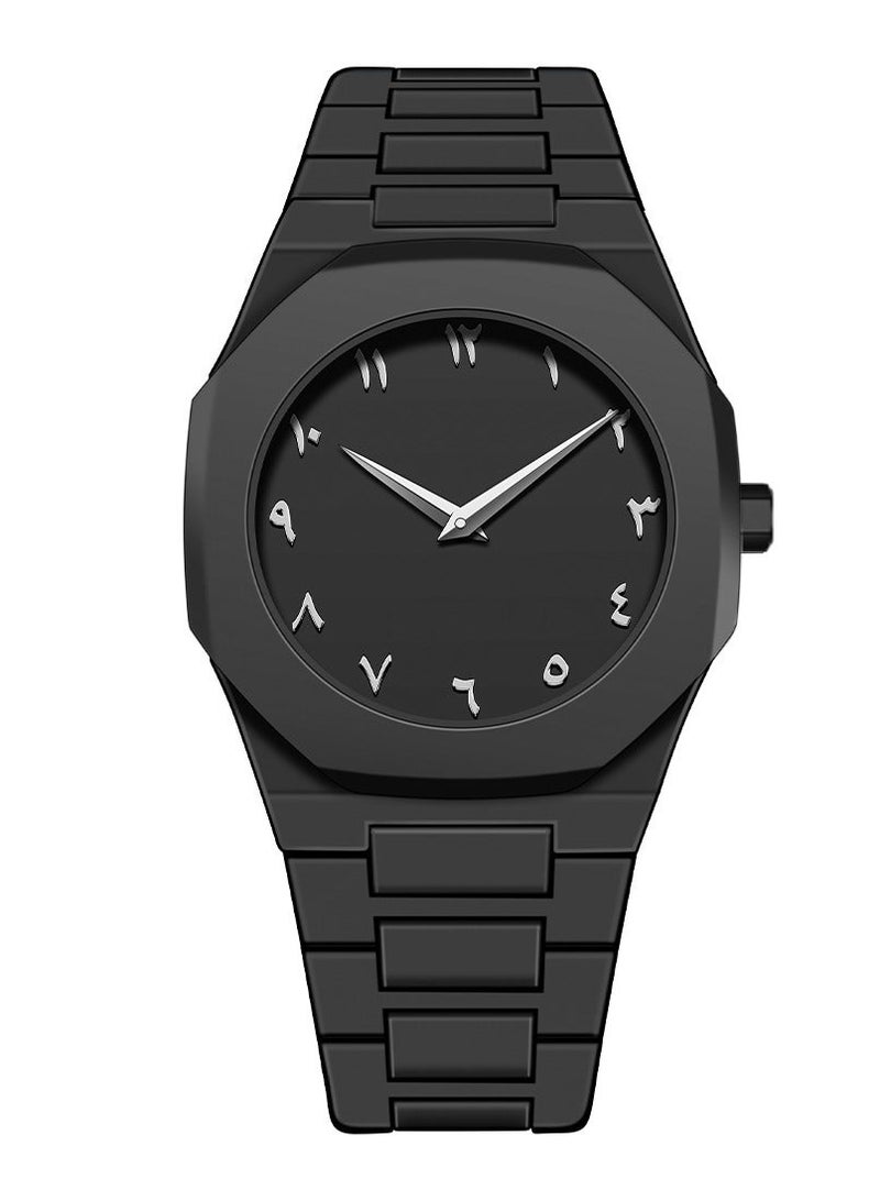 إيه آن د دبليو ساعة عربية سوداء رجالية بتصميم ثماني أنيق، ساعة يد كوارتز بأرقام عربية، مقاومة للماء 5ATM، زجاج معدني، هدية مثالية لمحبي الساعات العربية - Image 1